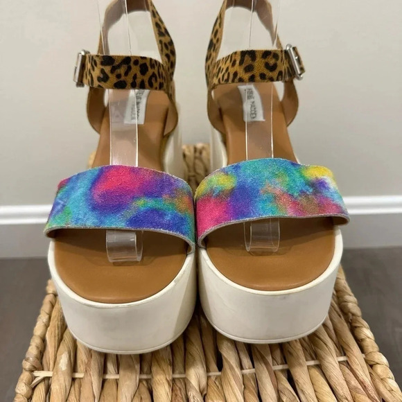 Steve Madden Prestyn Tie Dye & Leopard Platform Sandals 9 - Picture 6 of 9